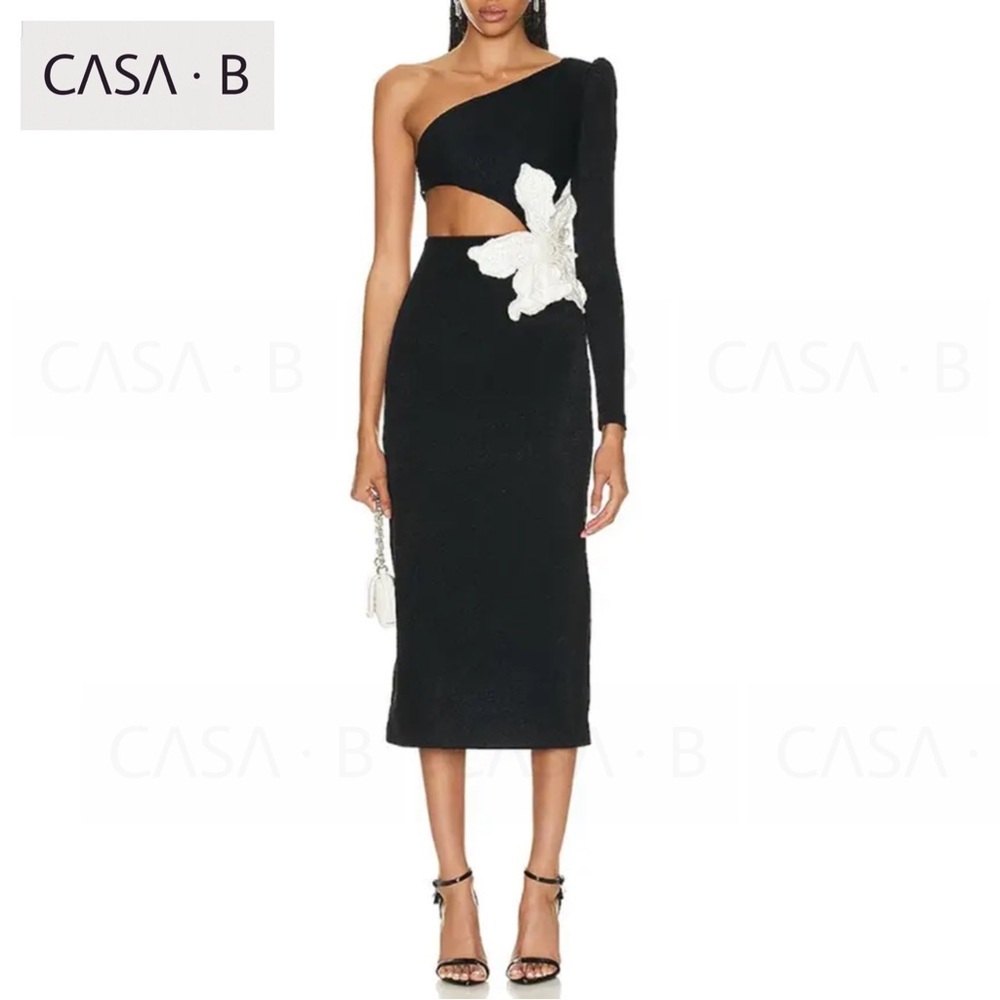 NEW💫CASA B|"Fiore di Milano” One Shoulder Cut Out Flower Bandage Evening Dress - Picture 5 of 7